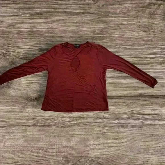 Eloquii “Rust Elegance: Long-Sleeved  Keyhole Top” - Picture 1 of 5